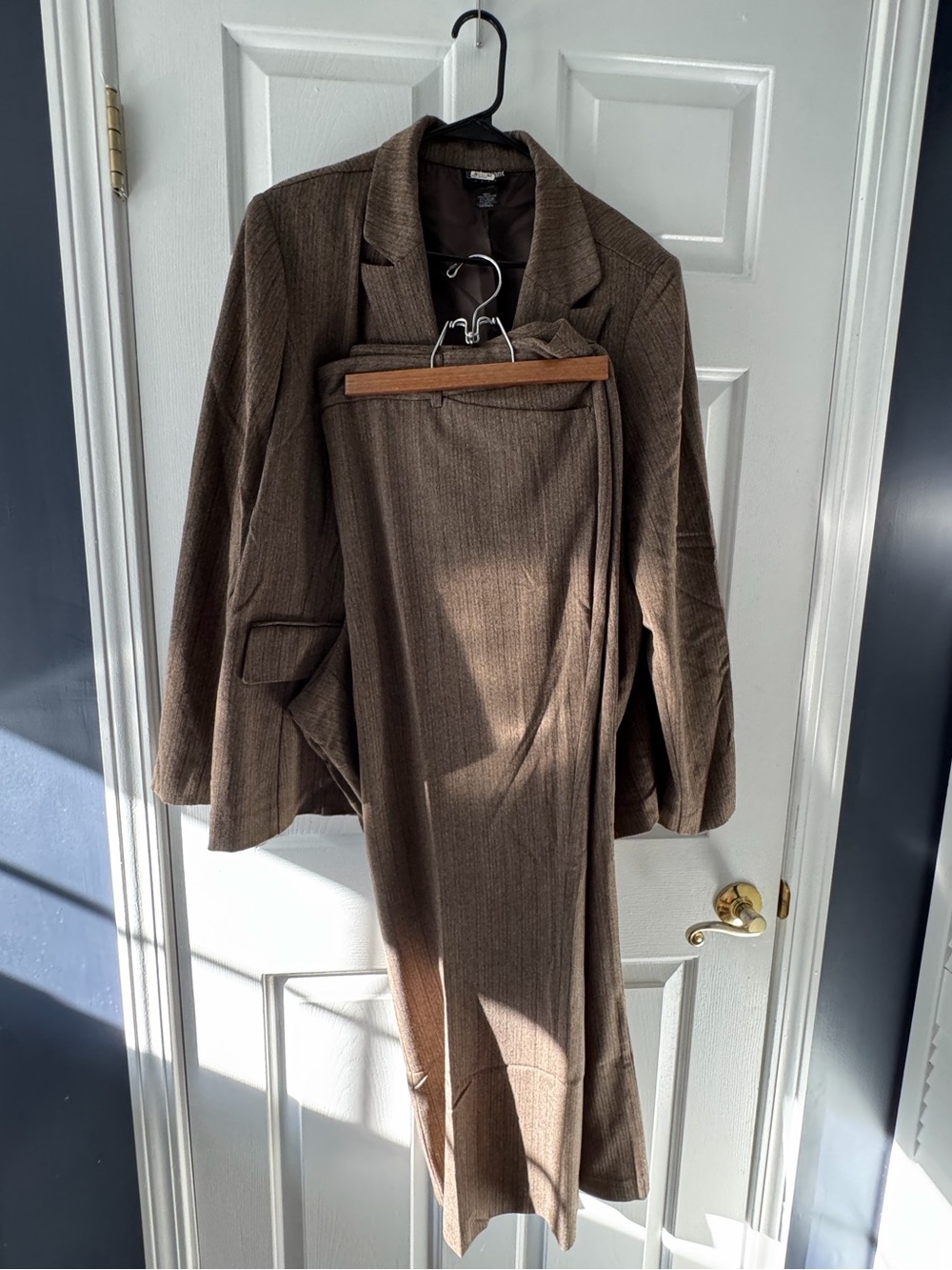 Lane Bryant Brown Pinstripe Two-Piece Pantsuit Set